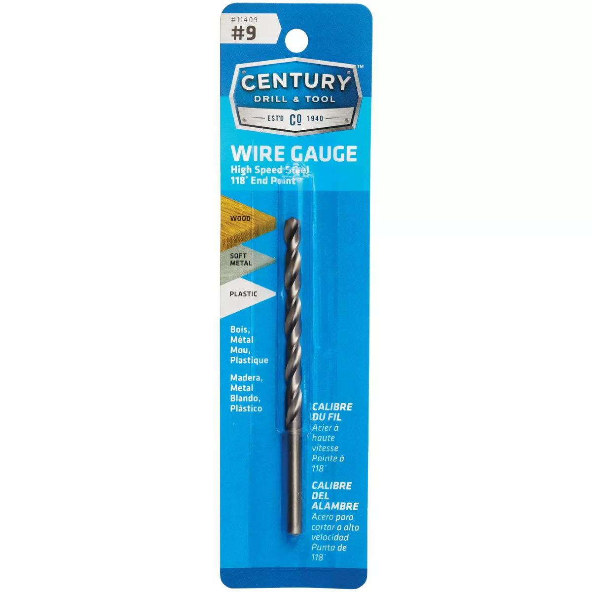Century Drill & Tool Number 9 HSS Brite Drill Bit