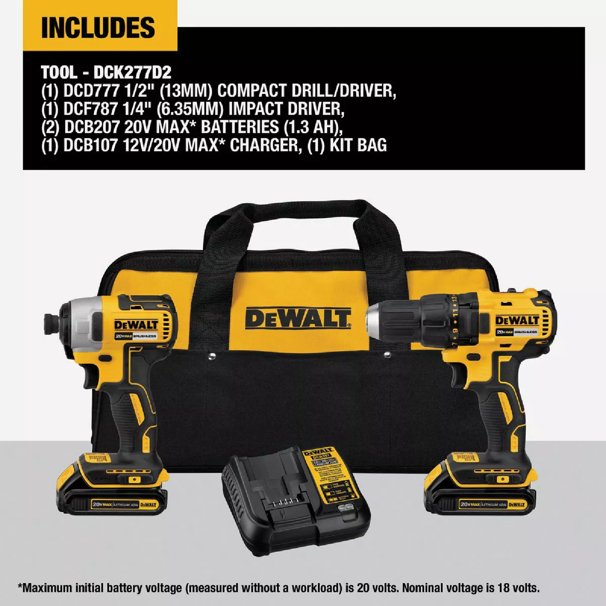 DEWALT 20V MAX 2-Tool Brushless Compact Cordless Drill/Driver & Impact Driver Combo Kit with (2) 1.3 Ah Batteries & Charger - photo 2