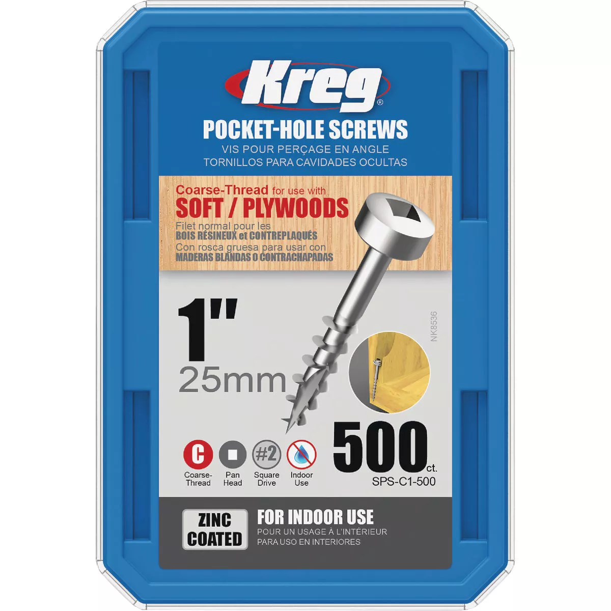Kreg #7 x 1 In. Square Coarse Thread Pan Head Zinc Pocket-Hole Screw (500 Ct.) - photo 2