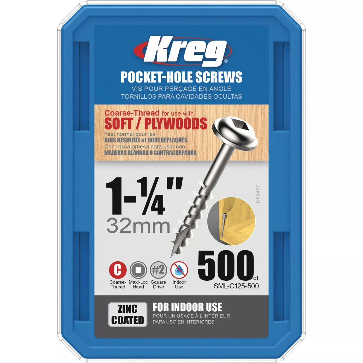 Kreg #8 x 1-1/4 In. Square Coarse Thread Maxi-Loc Head Zinc Pocket-Hole Screw (500 Ct.)