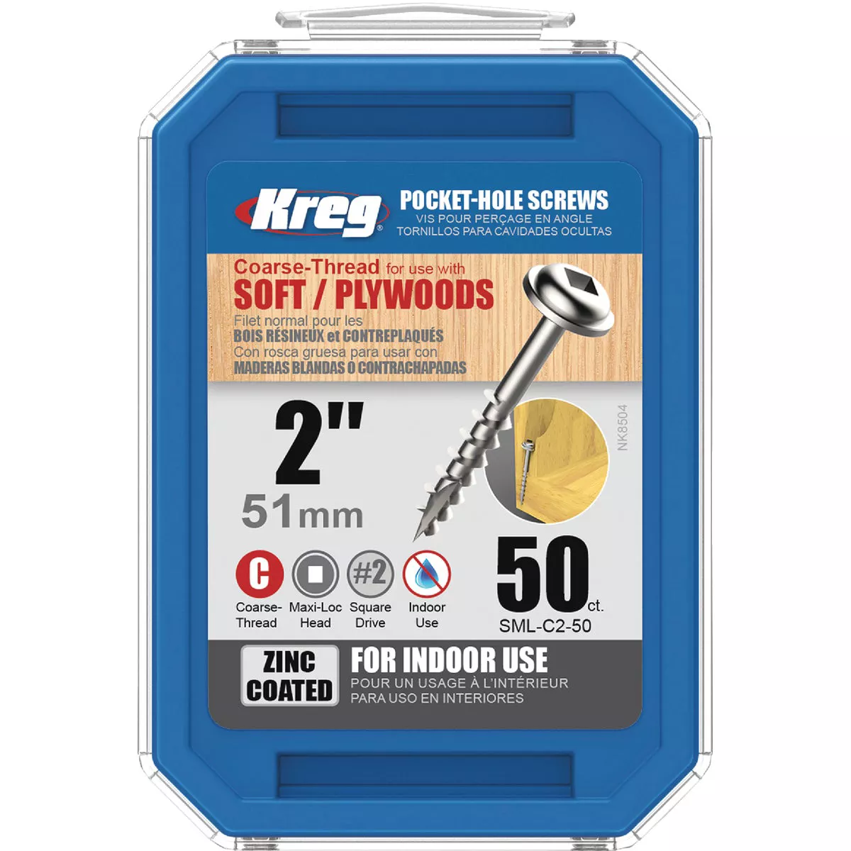 Kreg #8 x 2 In. Square Coarse Thread Maxi-Loc Head Zinc Pocket-Hole Screw (50 Ct.)