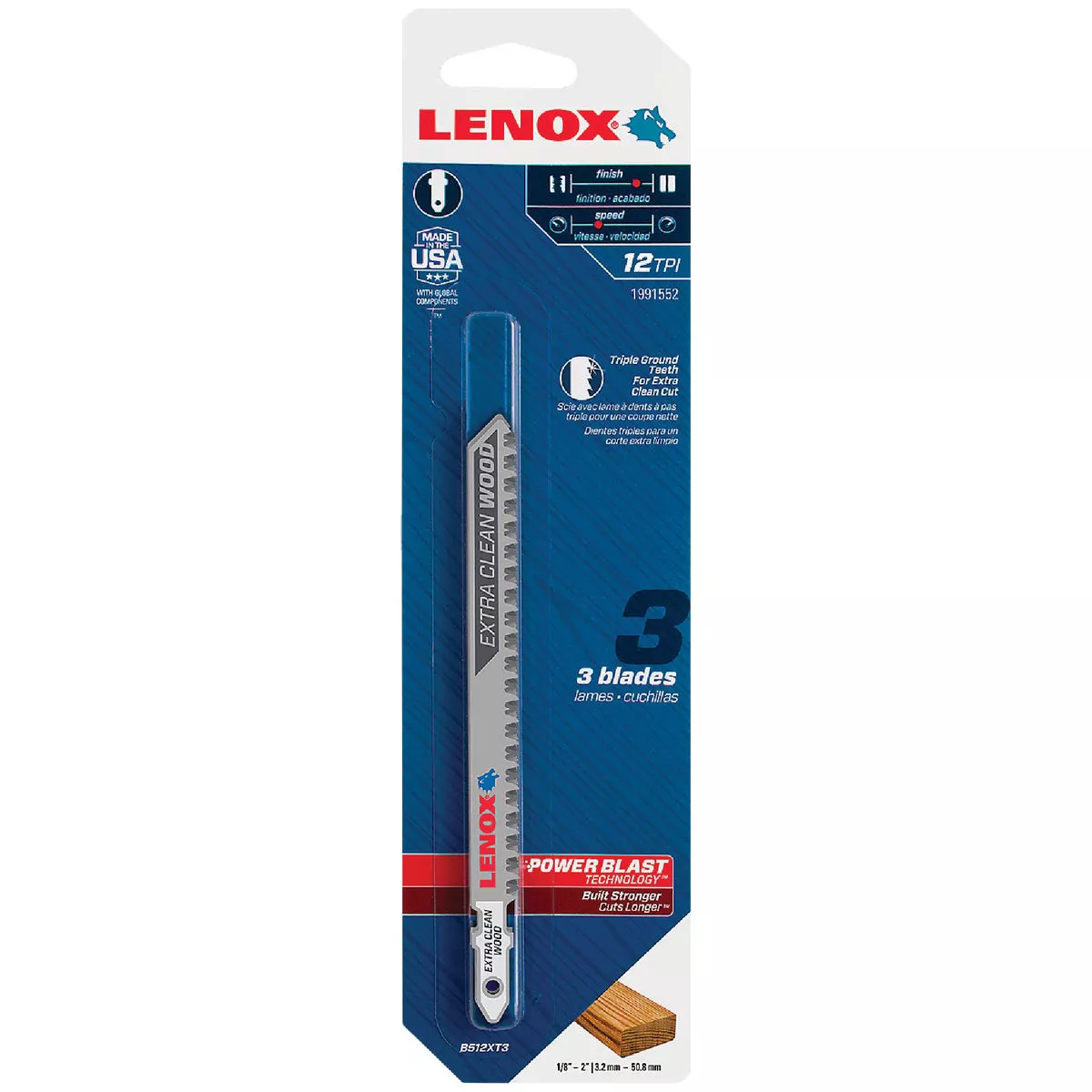 Lenox T-Shank 4-1/2 In. x 12 TPI Bi-Metal Jig Saw Blade, Extra Clean Wood (3-Pack)