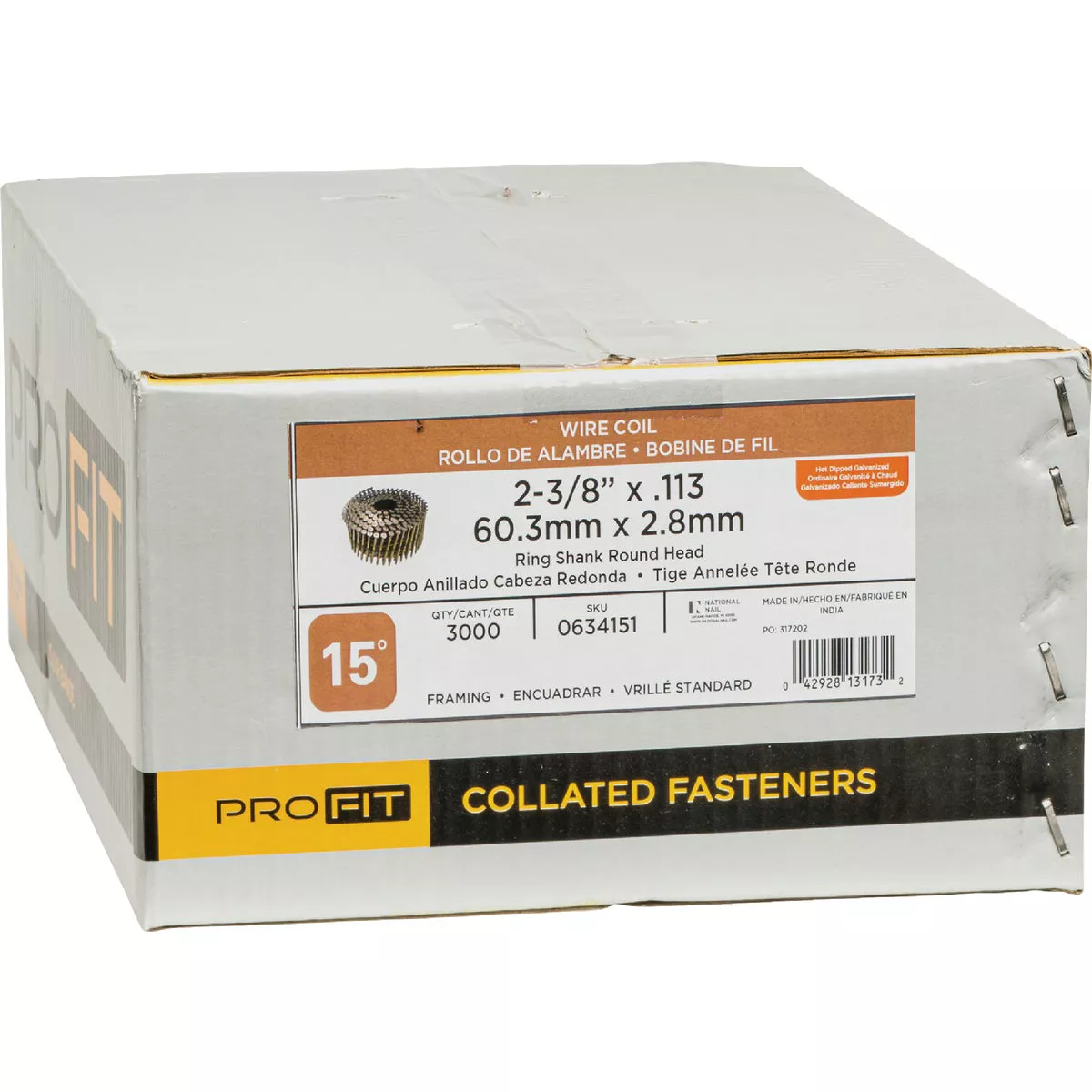 Pro-Fit 2-3/8 In. x 0.113 In. 15 Degree Wire Weld Hot Dipped Galvanized Ring Shank Coil Framing Nail (3000 Ct.) - photo 2