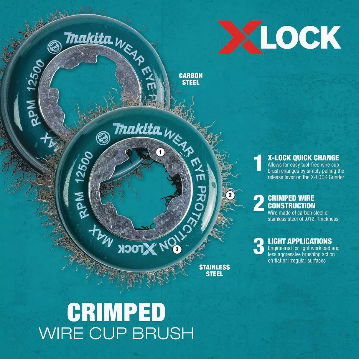 Makita X-LOCK 3 In. Crimped 0.012 In. Stainless Steel Cup Angle Grinder Wire Brush - photo 5