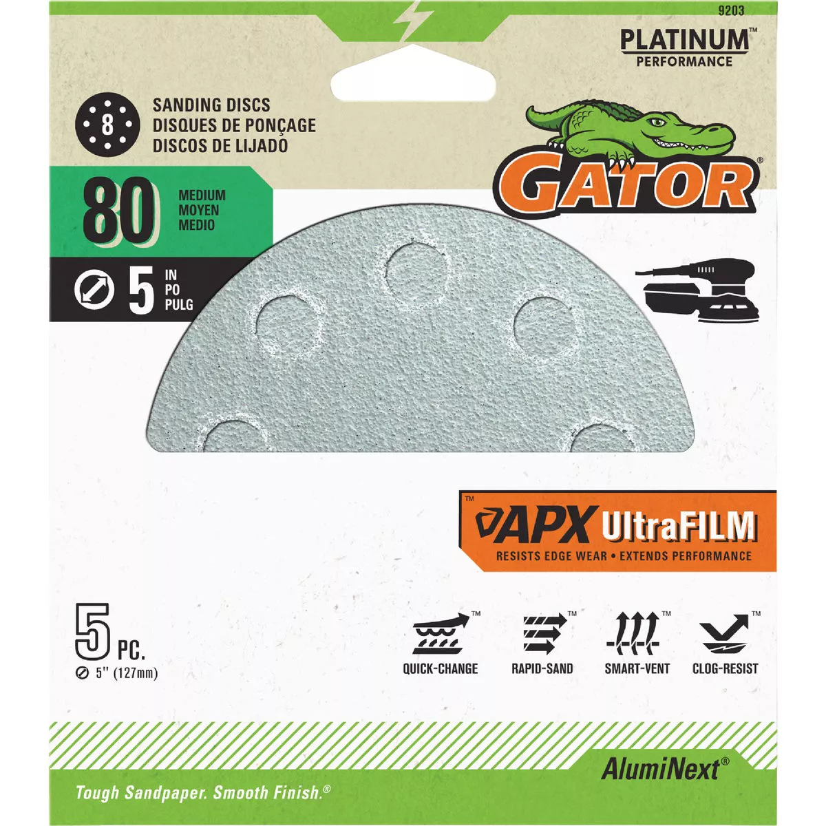 Gator Blade 5 In. 80-Grit 8-Hole Pattern Vented Sanding Disc with Hook & Loop Backing (5-Pack)