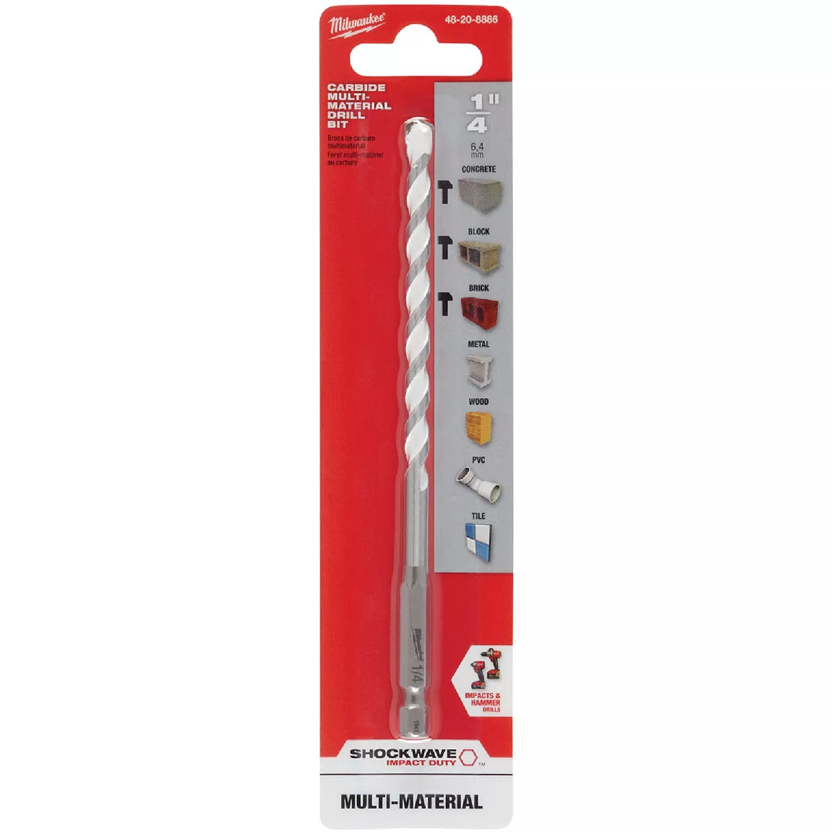 Milwaukee SHOCKWAVE 1/4 In. x 6 In. Impact Duty Carbide Multi-Material Hex Shank Drill Bit - photo 2