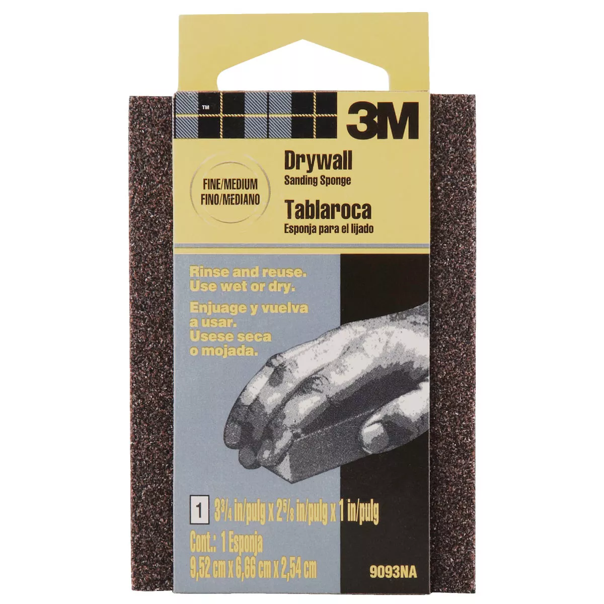3M 2-3/8 In. x 3-3/4 In. x 1 In. Drywall Sanding Sponge, Fine/Medium - photo 3