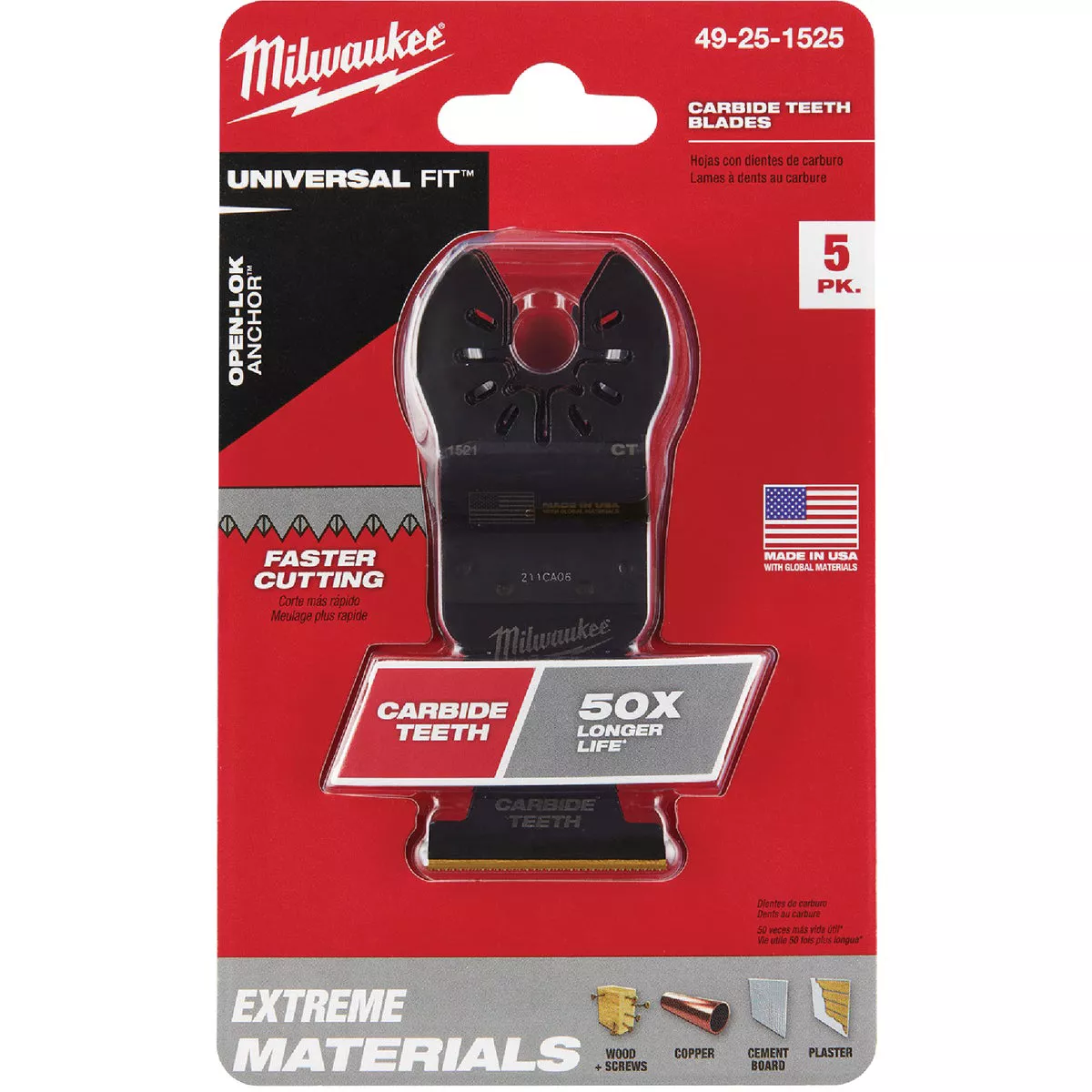 Milwaukee OPEN-LOK 1-3/8 In. Titanium Enhanced Carbide Teeth Multi-Material Oscillating Blade (5-Pack) - photo 2