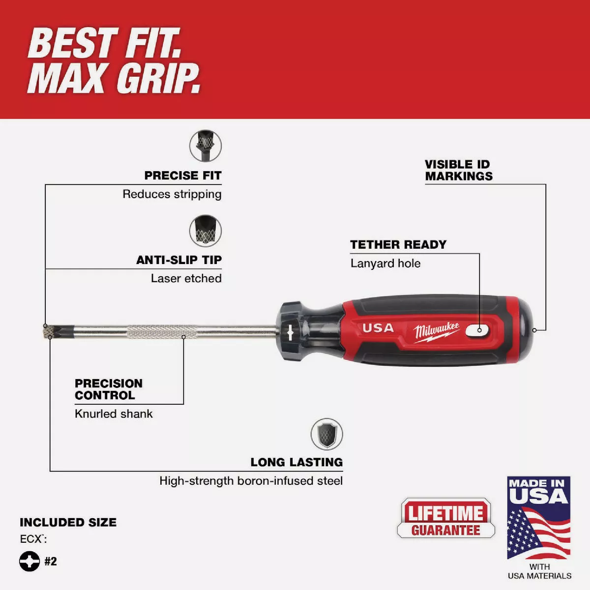 Milwaukee #2 x 4 In. ECX Cushion Grip Screwdriver (USA) - photo 7