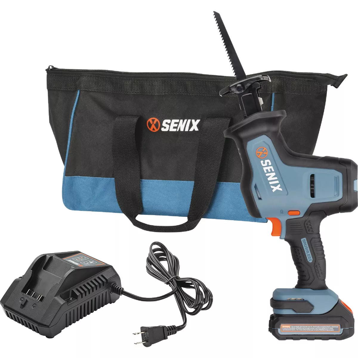 Senix X2 20V Max Brushless Compact Cordless Reciprocating Saw Kit with 2.0 Ah Battery & Charger