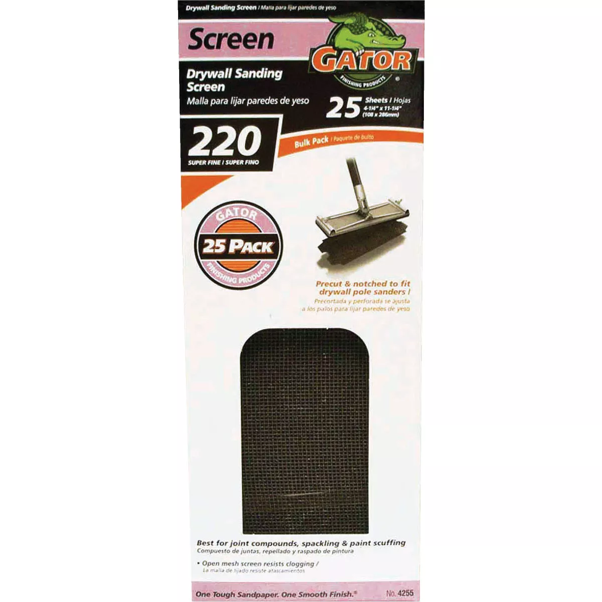 Gator Blade Grit 220 Grit 4-3/8 In. x 11 In. Precut Drywall Sanding Screen (25-Pack)