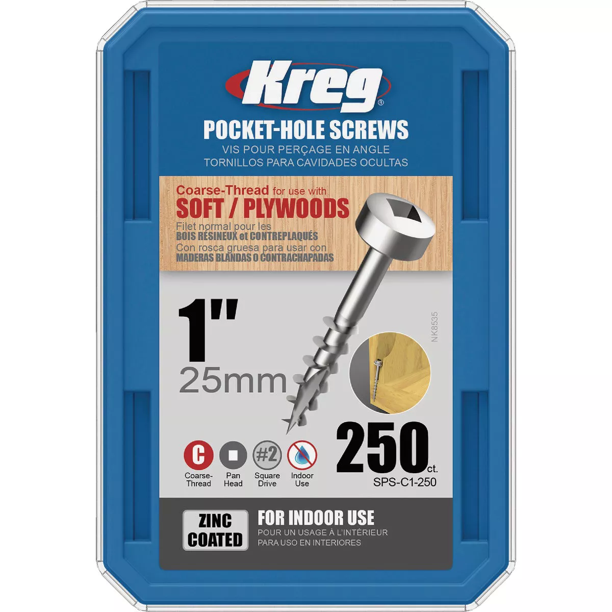 Kreg #7 x 1 In. Square Coarse Thread Pan Head Zinc Pocket-Hole Screw (250 Ct.) - photo 2