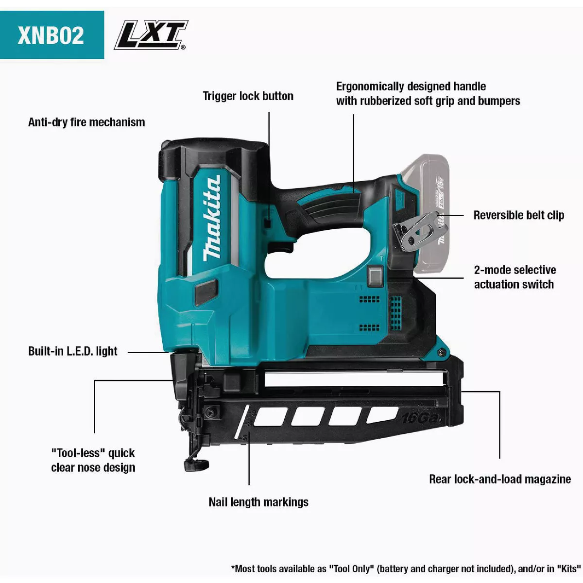 Makita 18 Volt LXT Lithium-Ion 18-Gauge 2 In. Cordless Brad Nailer (Tool Only) - photo 8
