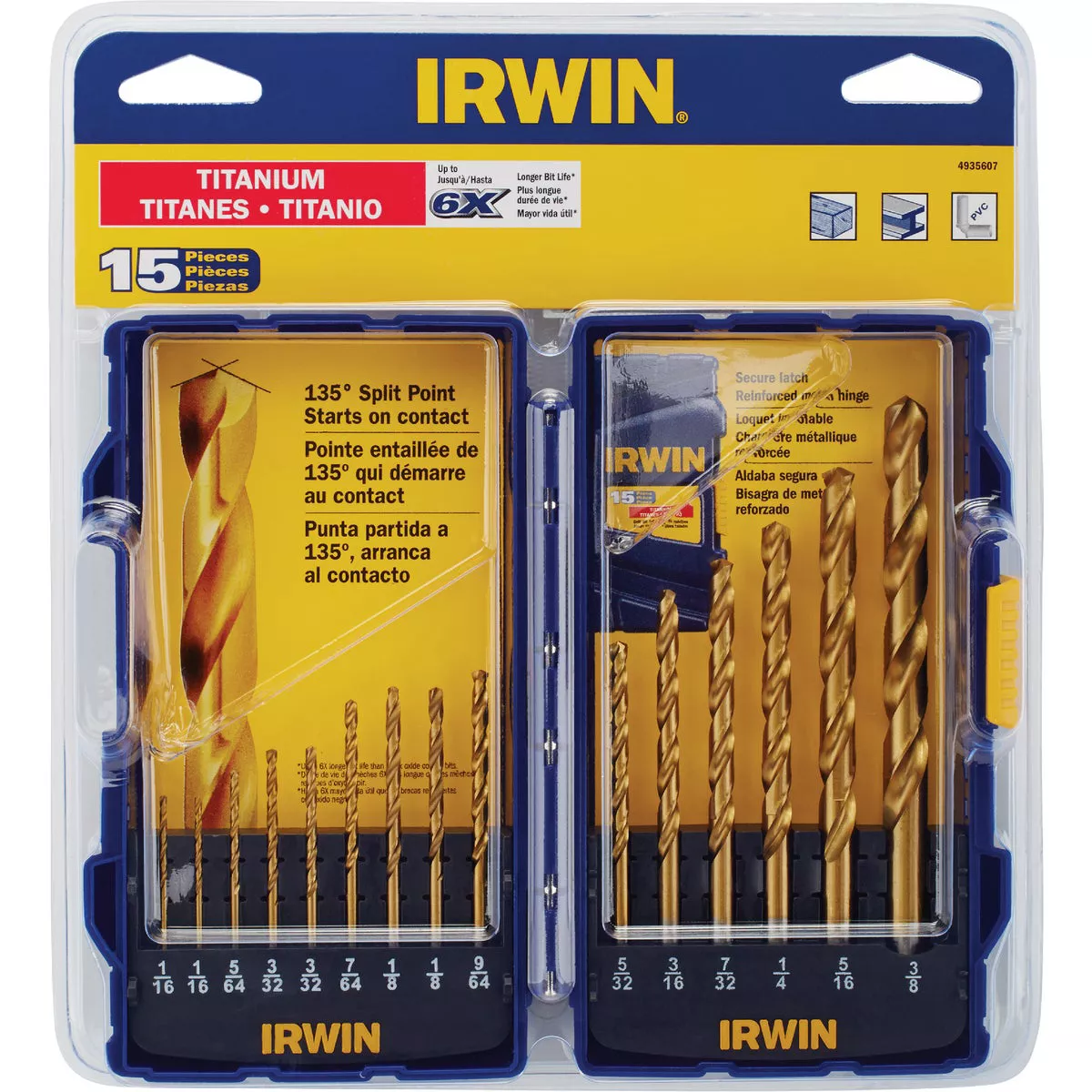 Irwin 15-Piece Titanium Coated HHS Metal Drill Bit Set, 1/16 In. thru 3/8 In. - photo 2