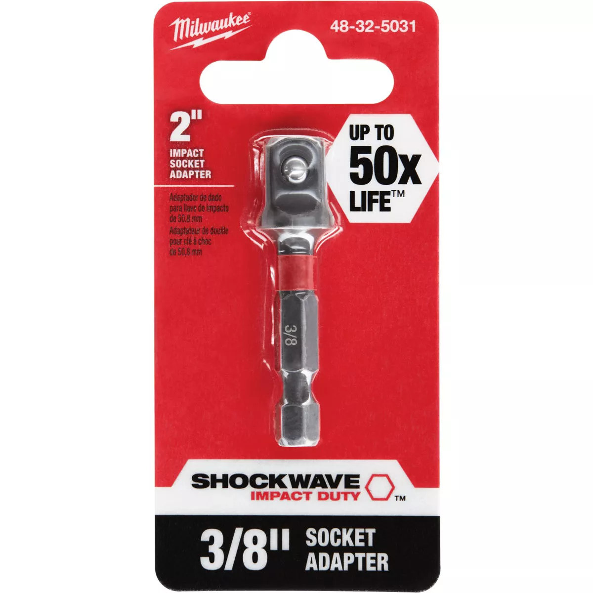 Milwaukee SHOCKWAVE 1/4 In. Hex to 3/8 In. Socket Adapter (10-Pack Bulk) - photo 2