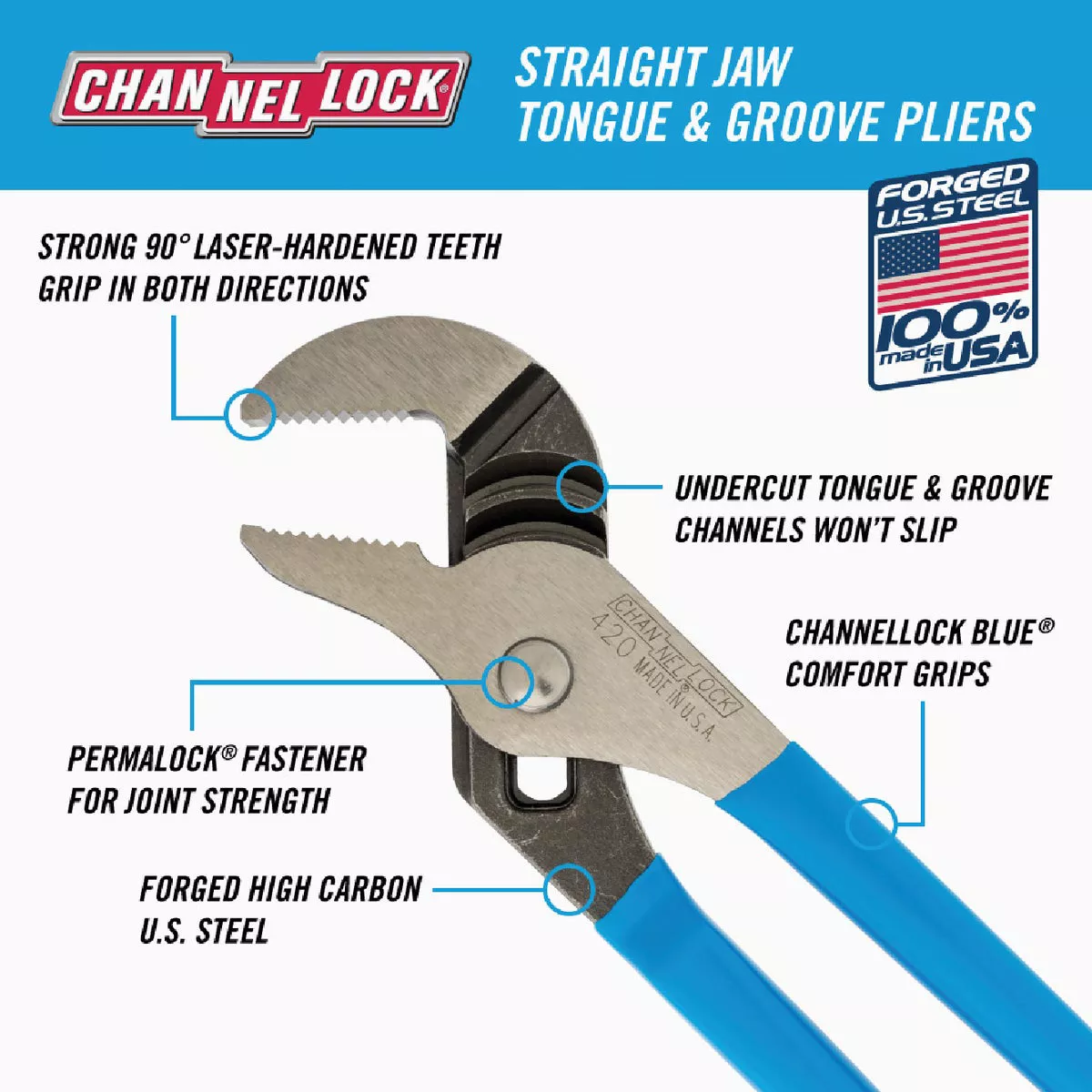 Channellock 9-1/2 In. Straight Jaw Groove Joint Pliers - photo 5