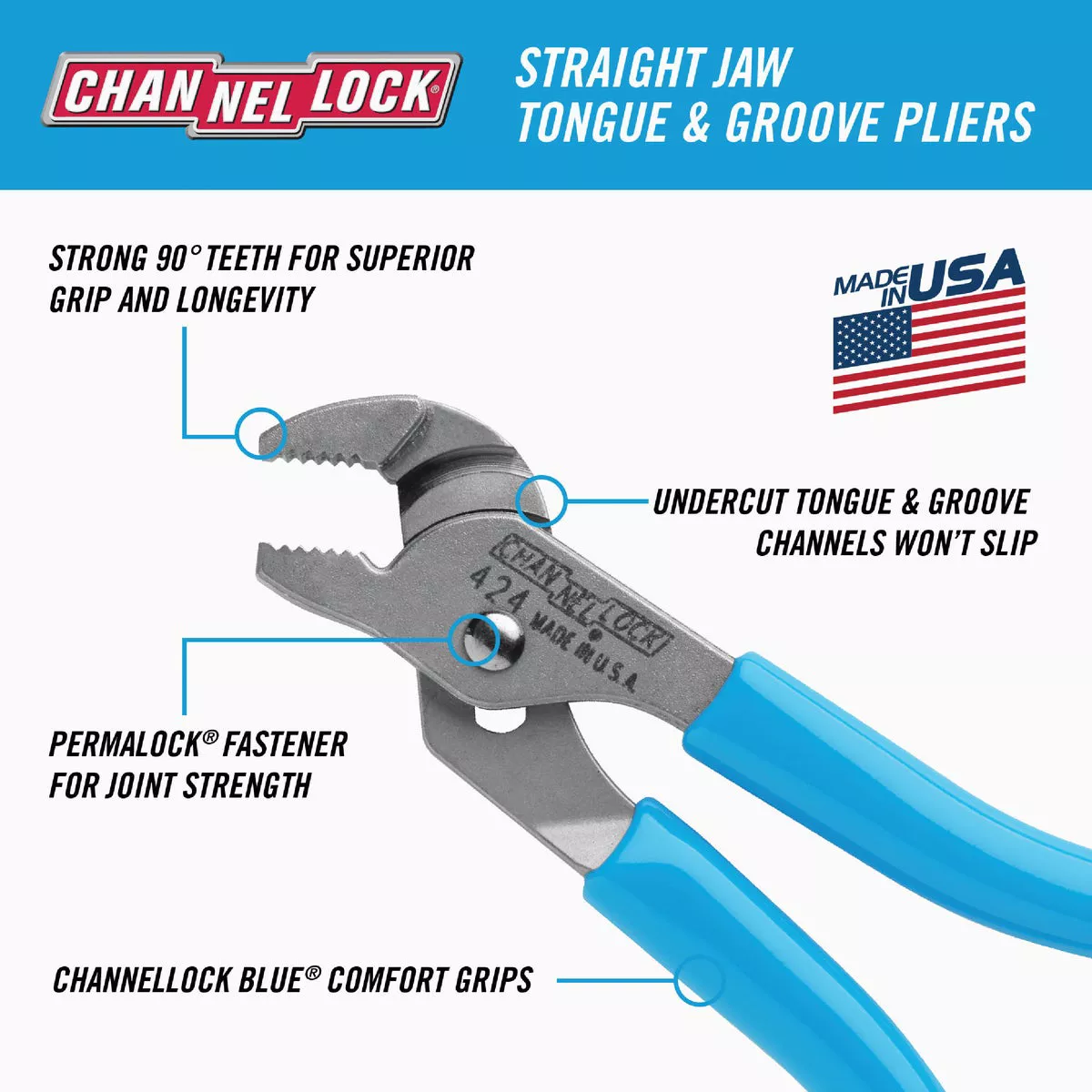Channellock 4-1/2 In. Straight Jaw Groove Joint Pliers - photo 4