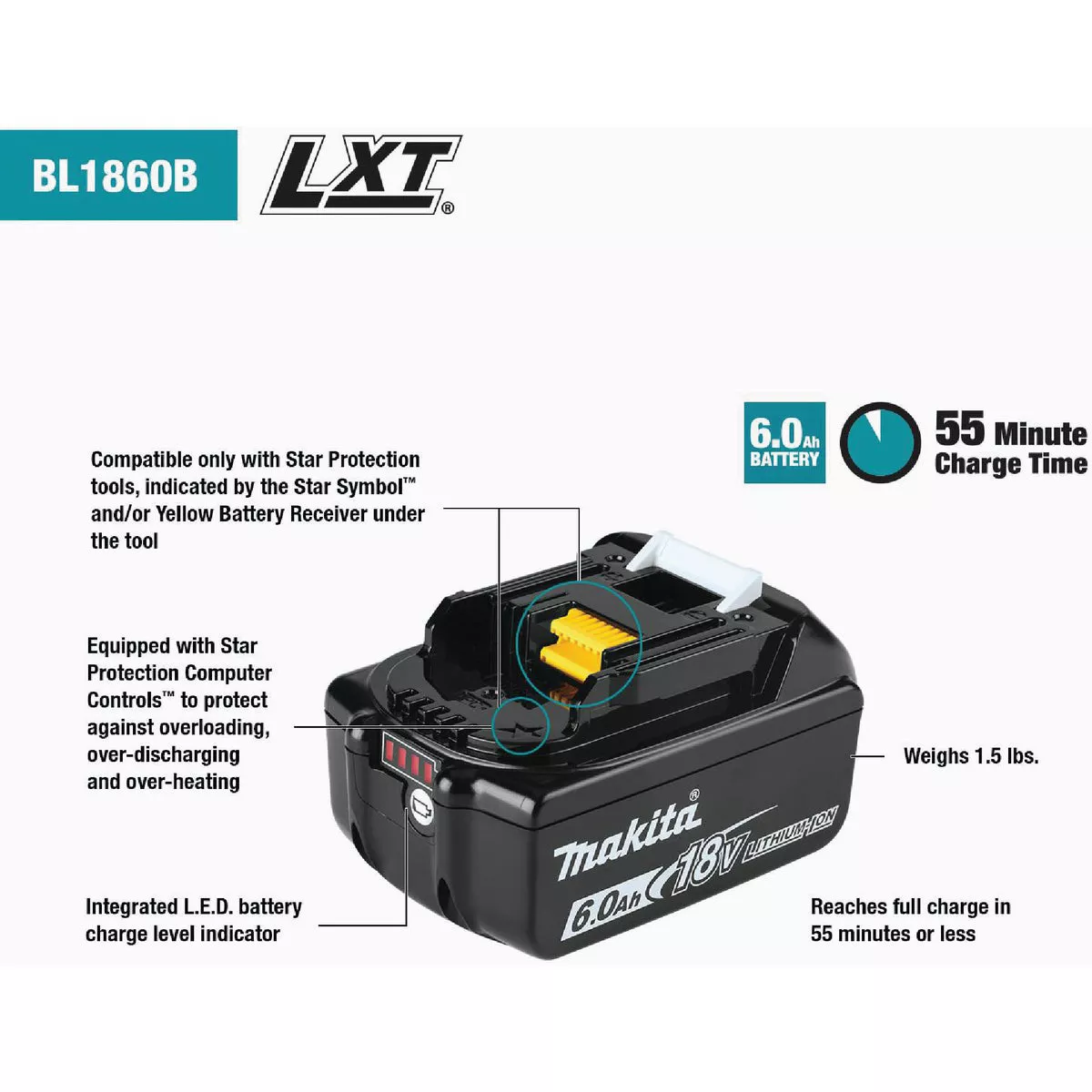 Makita 18V LXT Lithium-Ion 6.0 Ah Tool Battery - photo 14