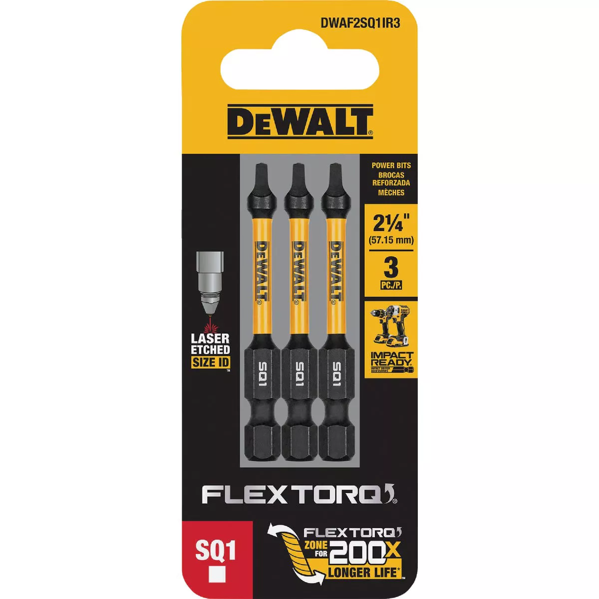 DEWALT FlexTorq 2-1/4 In. #1 Square Insert Impact Screwdriver Bit (3-Pack) - photo 2