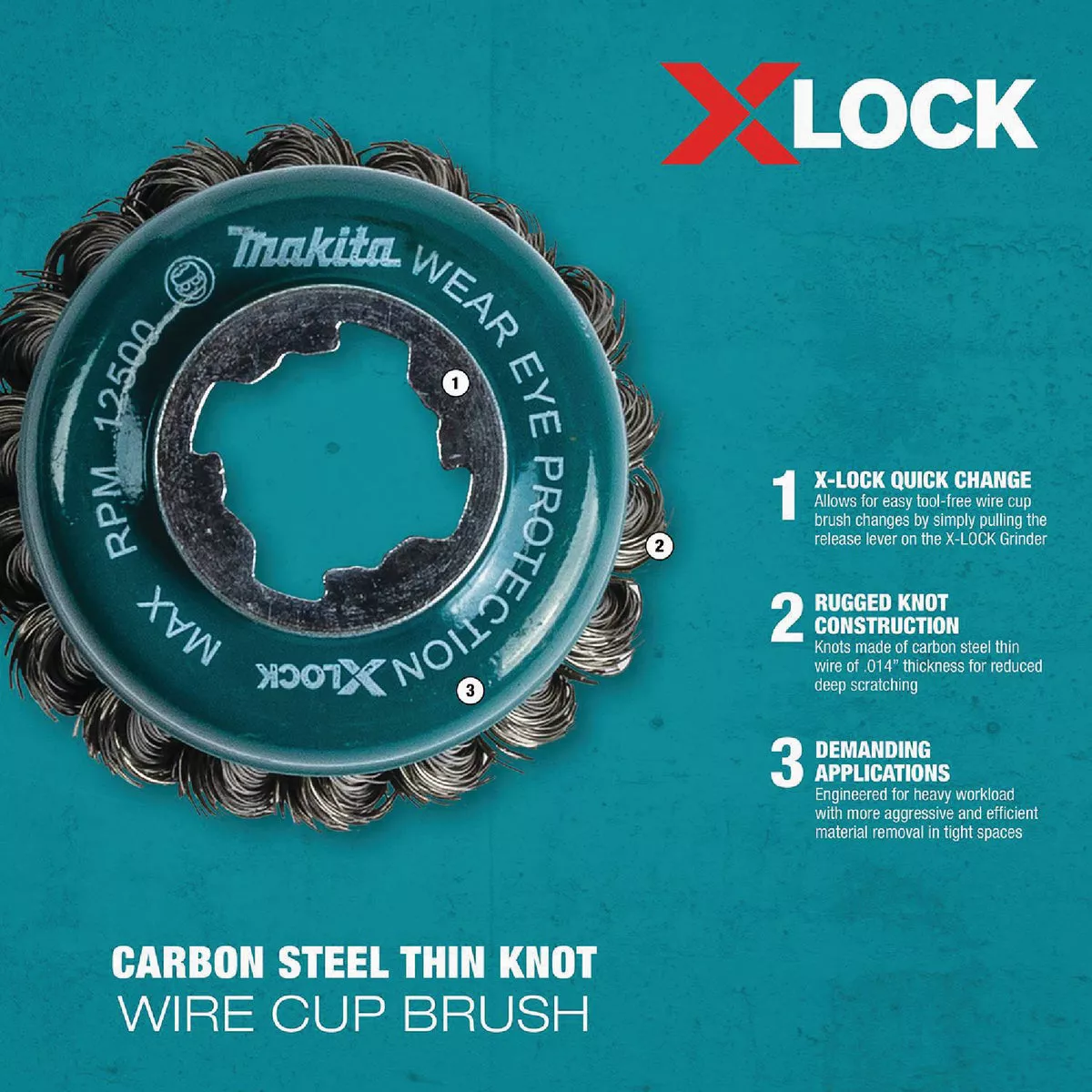 Makita X-LOCK 3-1/8 In. Knotted 0.014 In. Carbon Steel Thin Cup Angle Grinder Wire Brush - photo 4