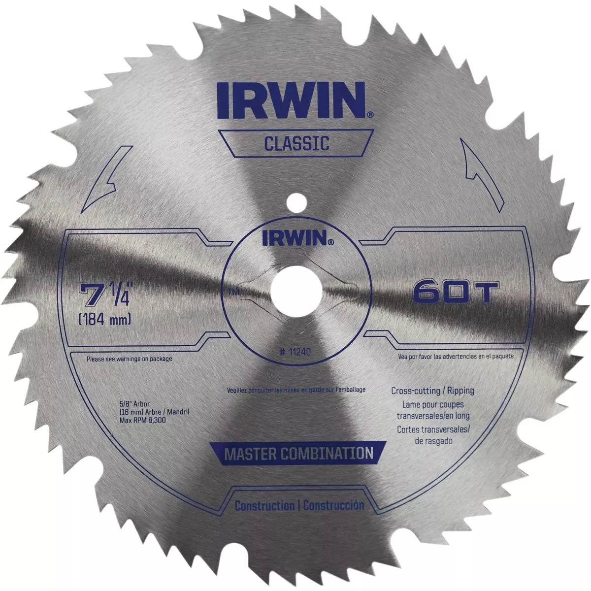 Irwin Steel 7-1/4 In. 60-Tooth Ripping/Crosscutting Circular Saw Blade