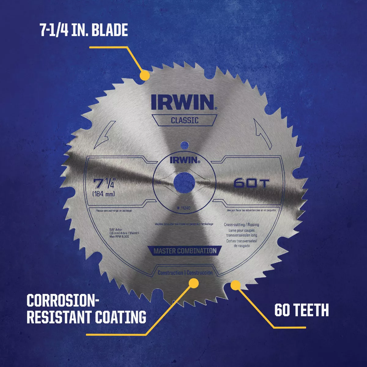 Irwin Steel 7-1/4 In. 60-Tooth Ripping/Crosscutting Circular Saw Blade - photo 3