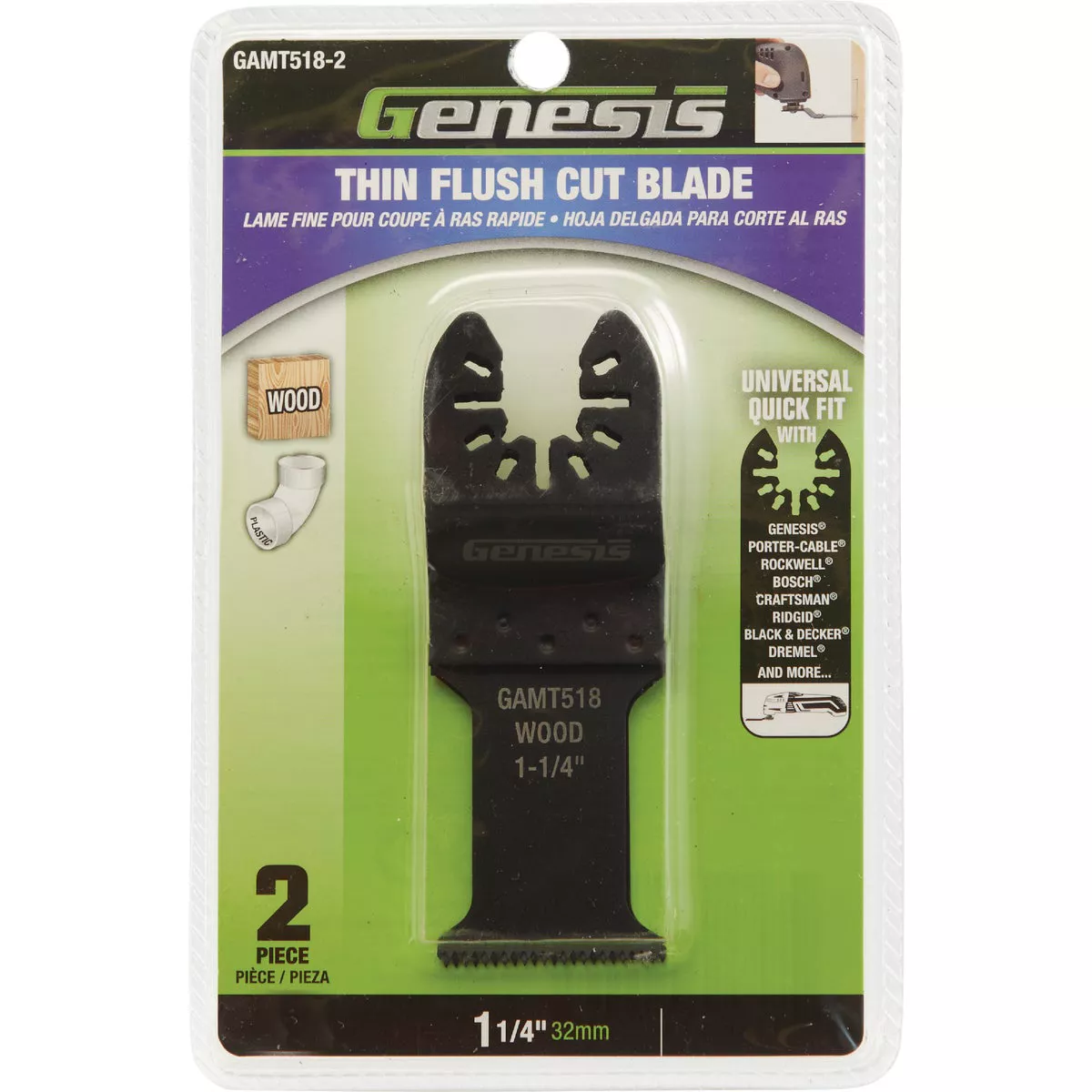 Genesis 1-3/16 In. HCS Thin Flush Cut Oscillating Blade (2-Pack) - photo 2