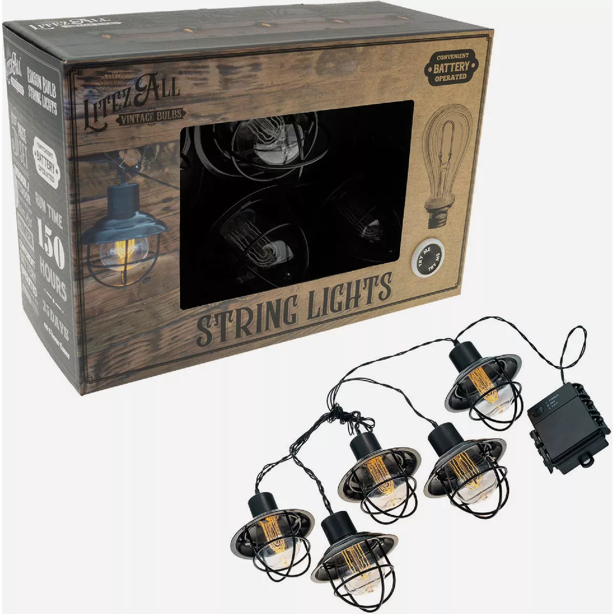 LitezAll Promier Products 5-Light Clear LED Edison Bulb String Lights Set