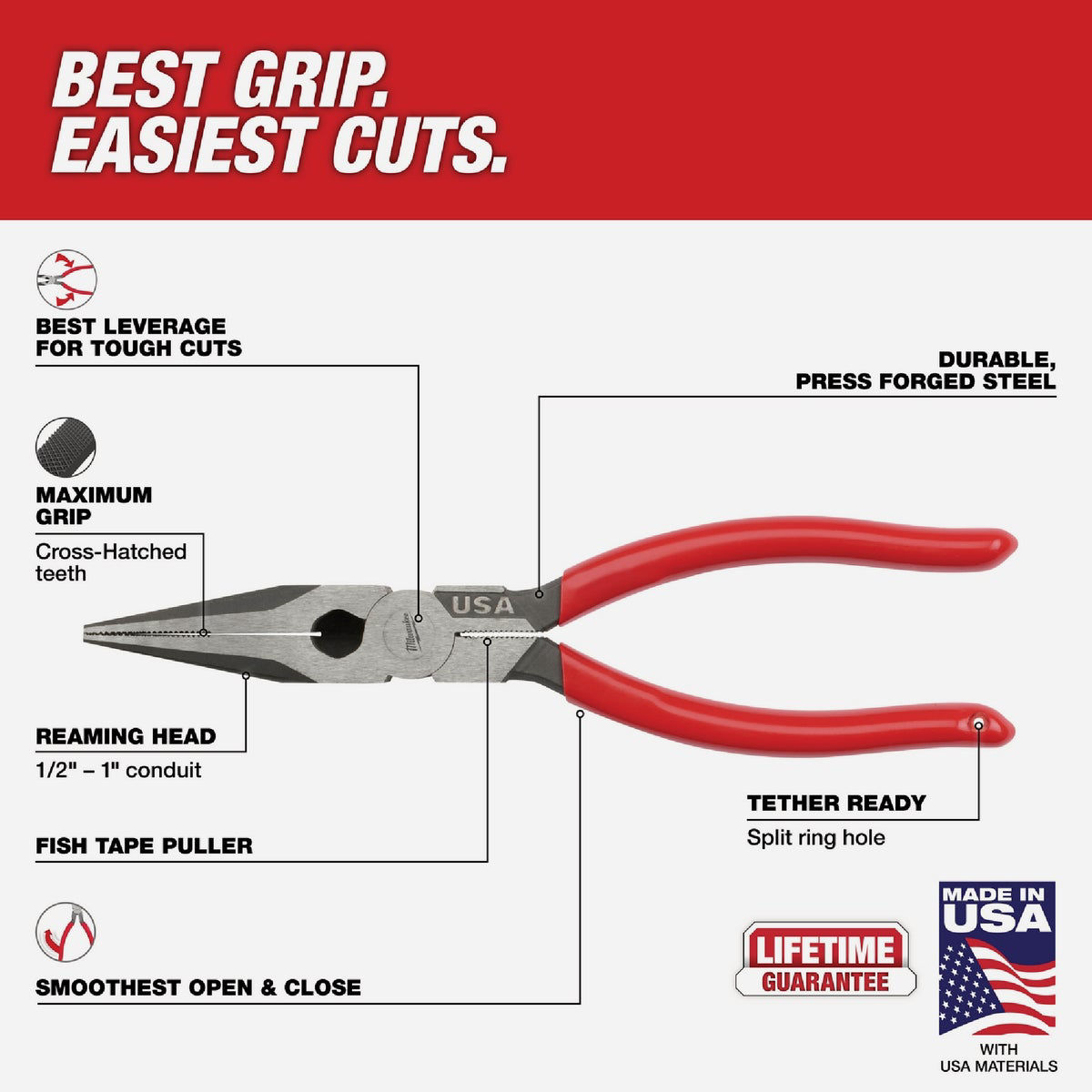 Milwaukee 8 In. Long Nose Pliers - Bliffert Lumber and Hardware