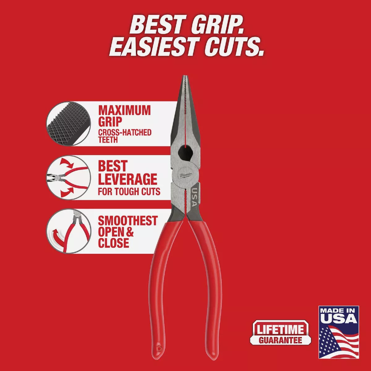 Milwaukee 8 In. Dipped Grip Long Nose Pliers (USA) - photo 2