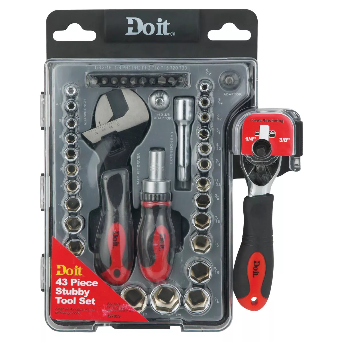 Do it Stubby Standard/Metric 1/4 In. and 3/8 In. Drive 6-Point Shallow Ratchet & Socket Set (43-Piece) - photo 3