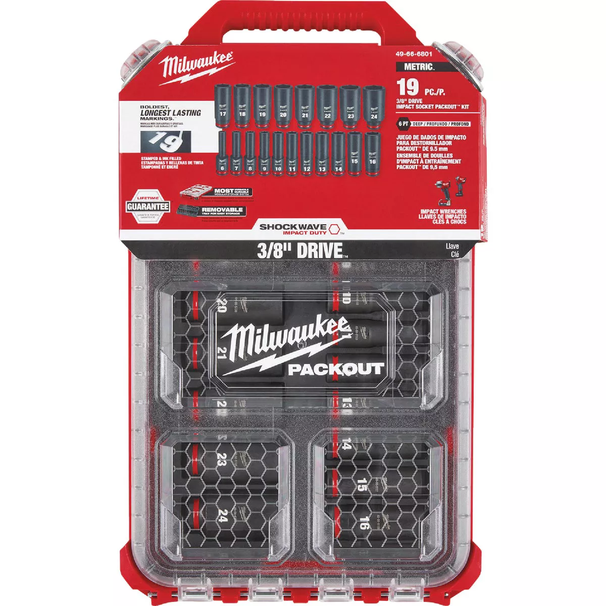 Milwaukee SHOCKWAVE Metric 3/8 In. Drive 6-Point Deep Impact Driver Set with PACKOUT Organizer (19-Piece) - photo 5