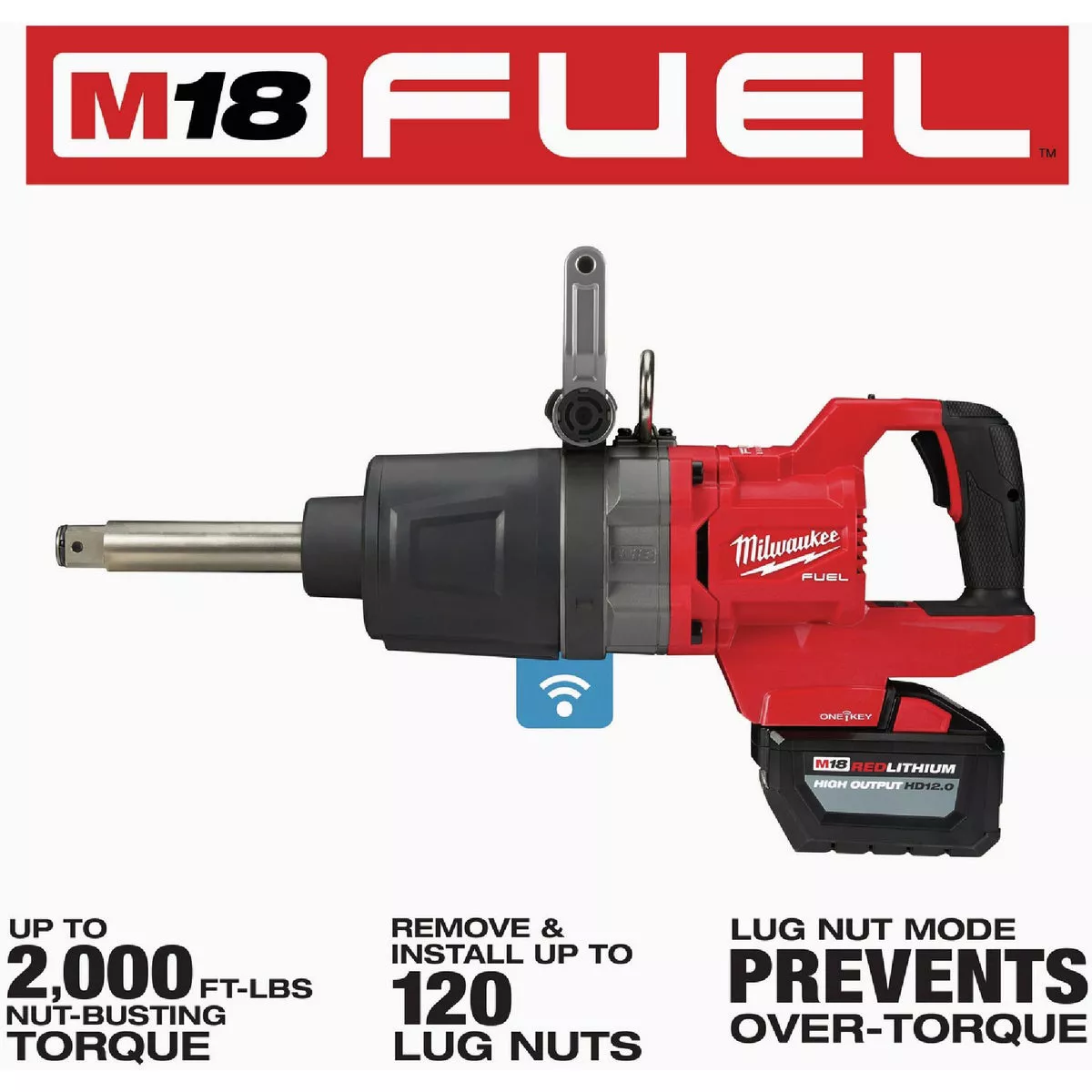 Milwaukee M18 FUEL One-Key Brushless 1 In. D-Handle Extended Anvil High Torque Cordless Impact Wrench Kit with (2) 12.0 Ah Batteries & Charger - photo 3