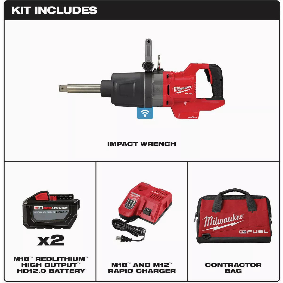Milwaukee M18 FUEL One-Key Brushless 1 In. D-Handle Extended Anvil High Torque Cordless Impact Wrench Kit with (2) 12.0 Ah Batteries & Charger - photo 2