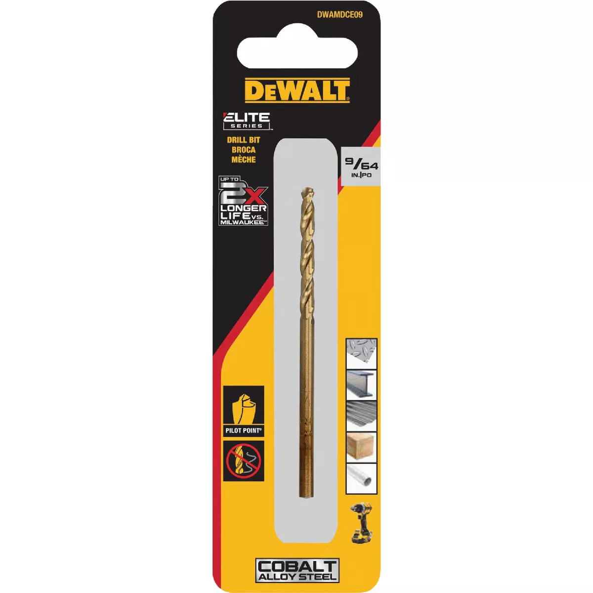 Dewalt Elite Series 9/64 In. x 2-9/10 In. Cobalt Alloy Steel Jobber Length Twist Drill Bit