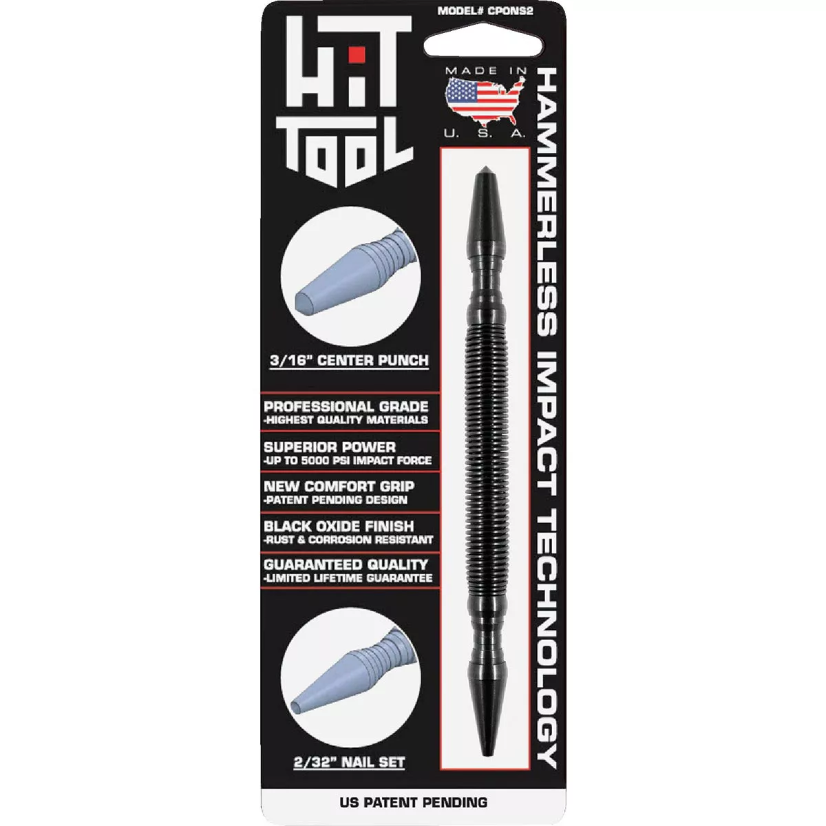 HIT Tool 2/32 In. x 7 In. HSS Steel Hammerless Spring Loaded Nail Set & Center Punch - photo 2