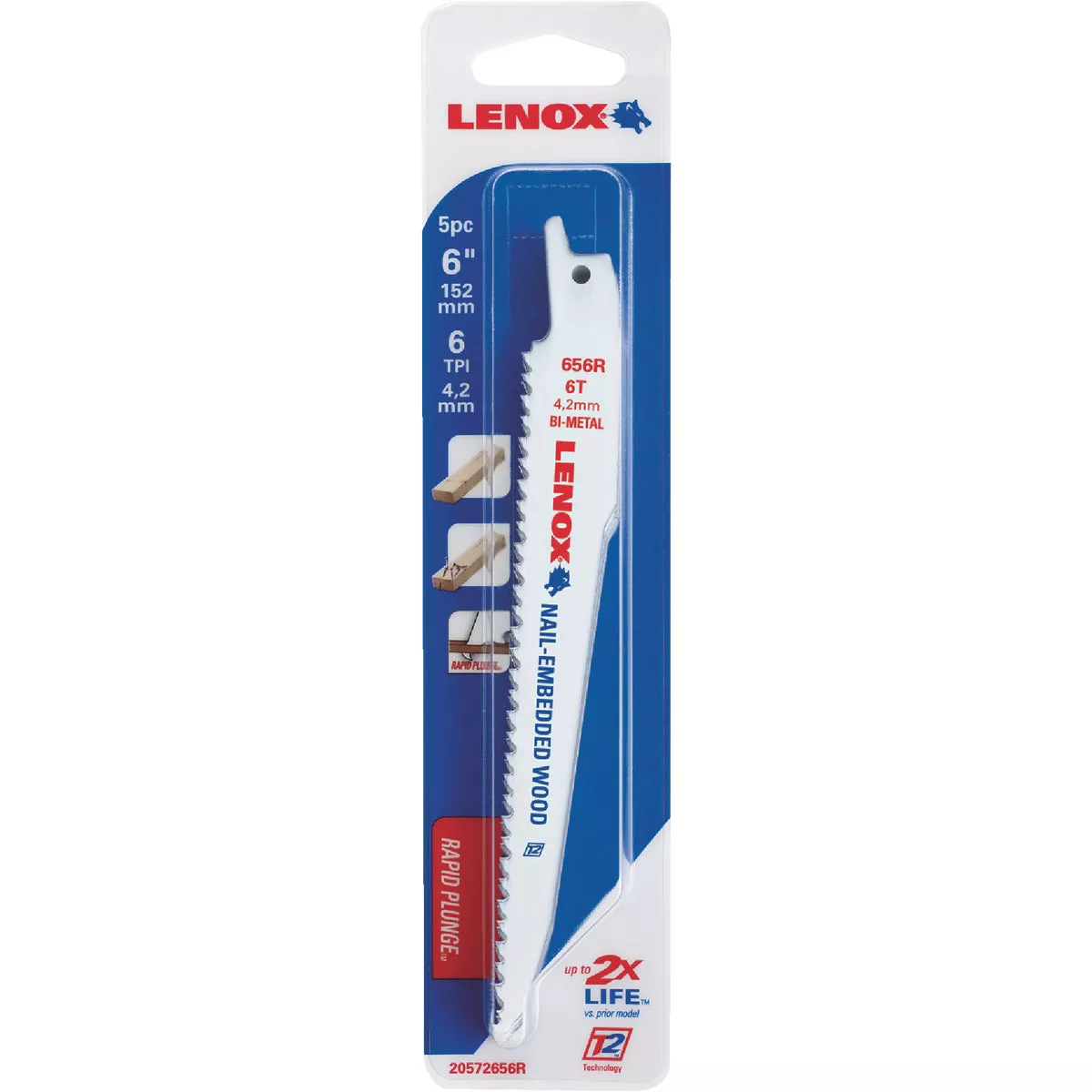 Lenox LUMBERWOLF 6 In. 6 TPI Nail-Embedded Wood Reciprocating Saw Blade (5-Pack)