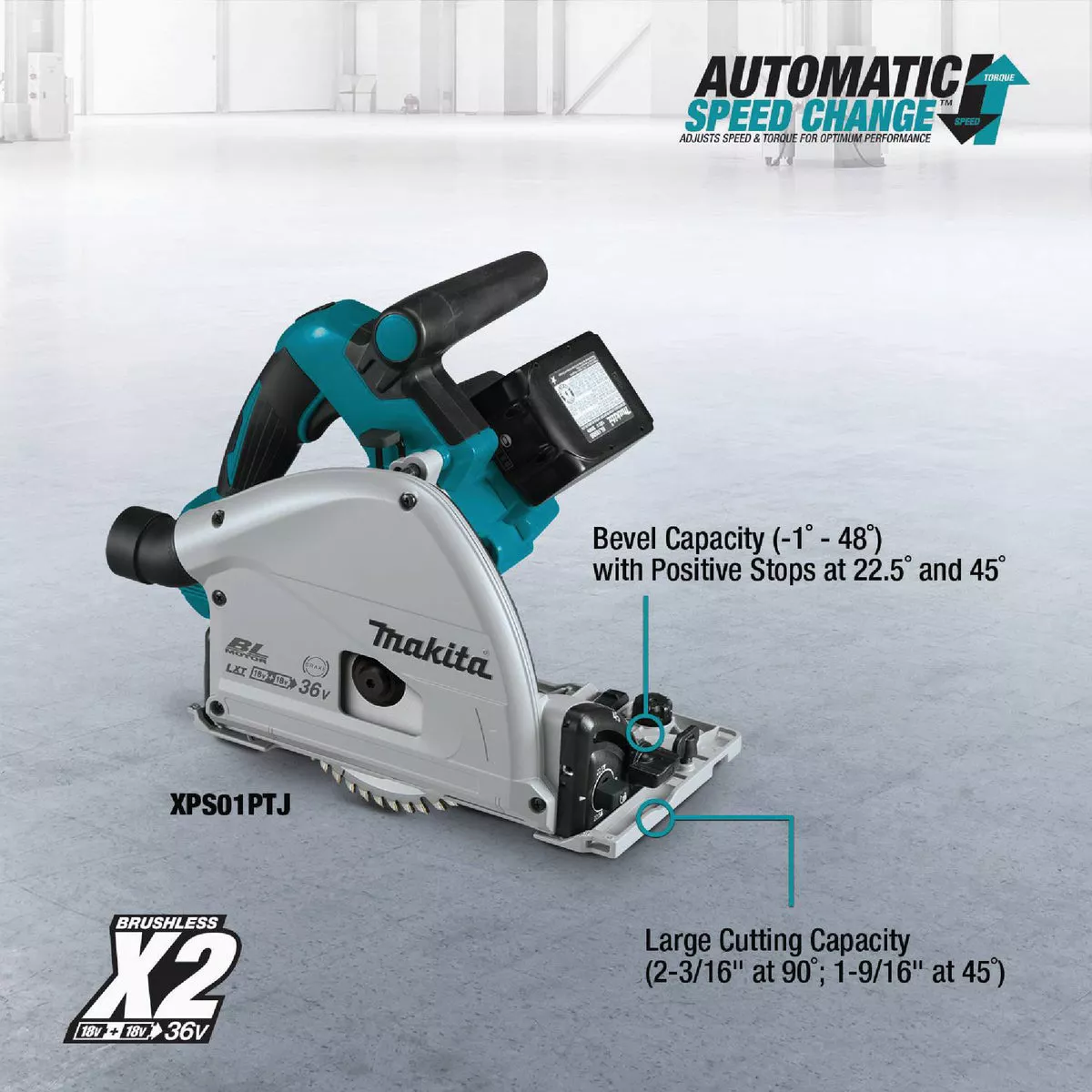 Makita 18V X2 LXT Brushless 6-1/2 In. Cordless Plunge Track Saw Kit with (2) 5.0 Ah Batteries & Dual Port Rapid Charger - photo 7