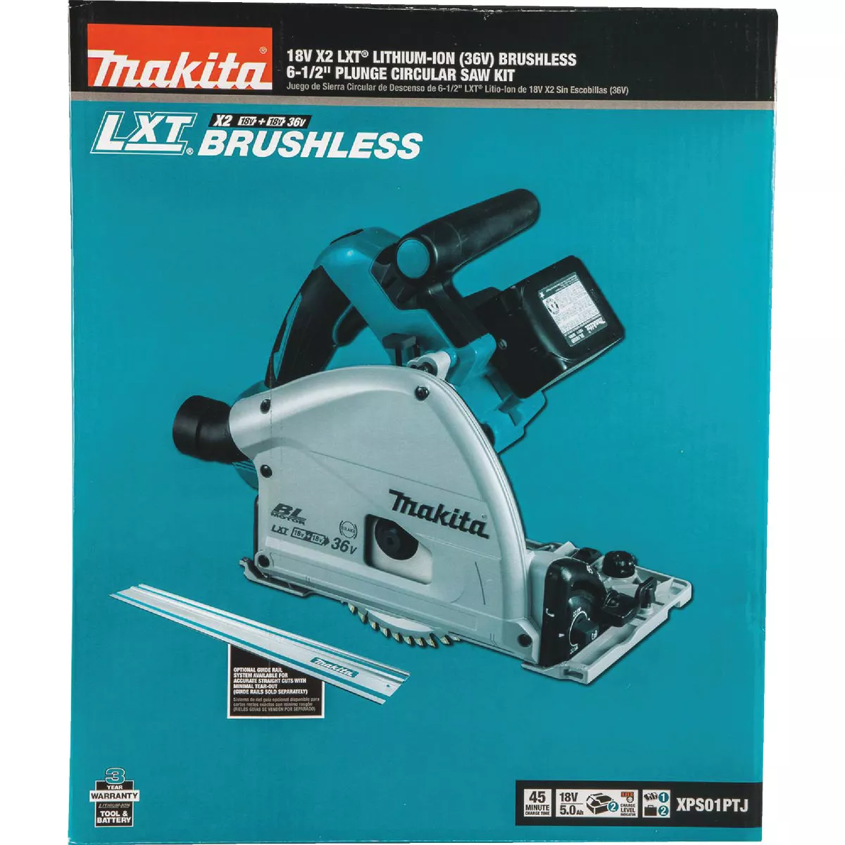 Makita 18V X2 LXT Brushless 6-1/2 In. Cordless Plunge Track Saw Kit with (2) 5.0 Ah Batteries & Dual Port Rapid Charger - photo 2
