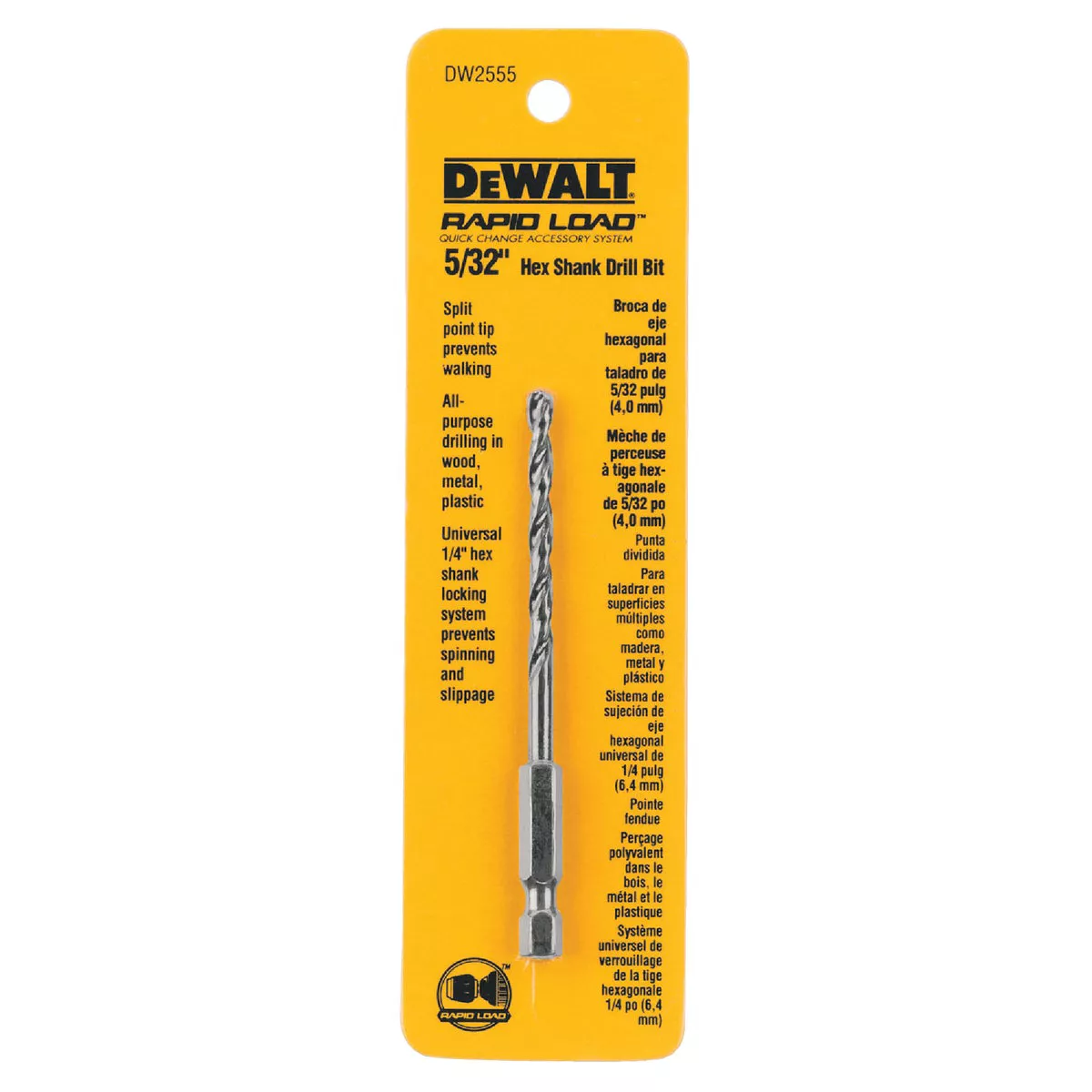 DEWALT Rapid Load 5/32 In. Black Oxide Hex Shank Drill Bit