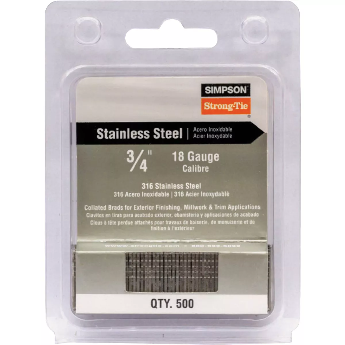 Simpson Strong-Tie 3/4 In. 18 Gauge 316 Stainless Steel T-Style Head Brad Nail (500 Ct.) - photo 2