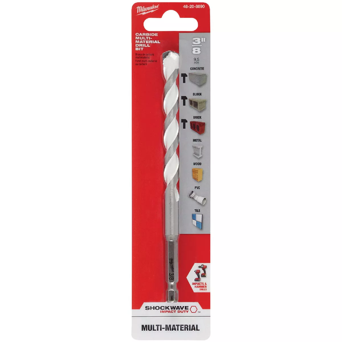 Milwaukee SHOCKWAVE 3/8 In. x 6 In. Impact Duty Carbide Multi-Material Hex Shank Drill Bit - photo 2