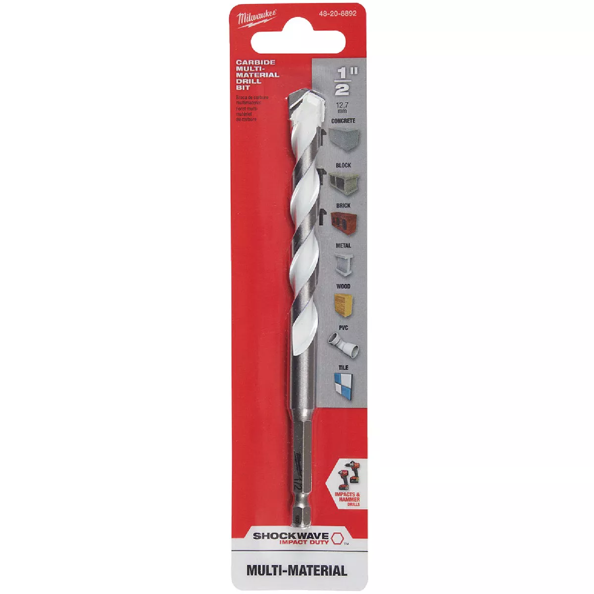 Milwaukee SHOCKWAVE 1/2 In. x 6 In. Impact Duty Carbide Multi-Material Hex Shank Drill Bit - photo 2