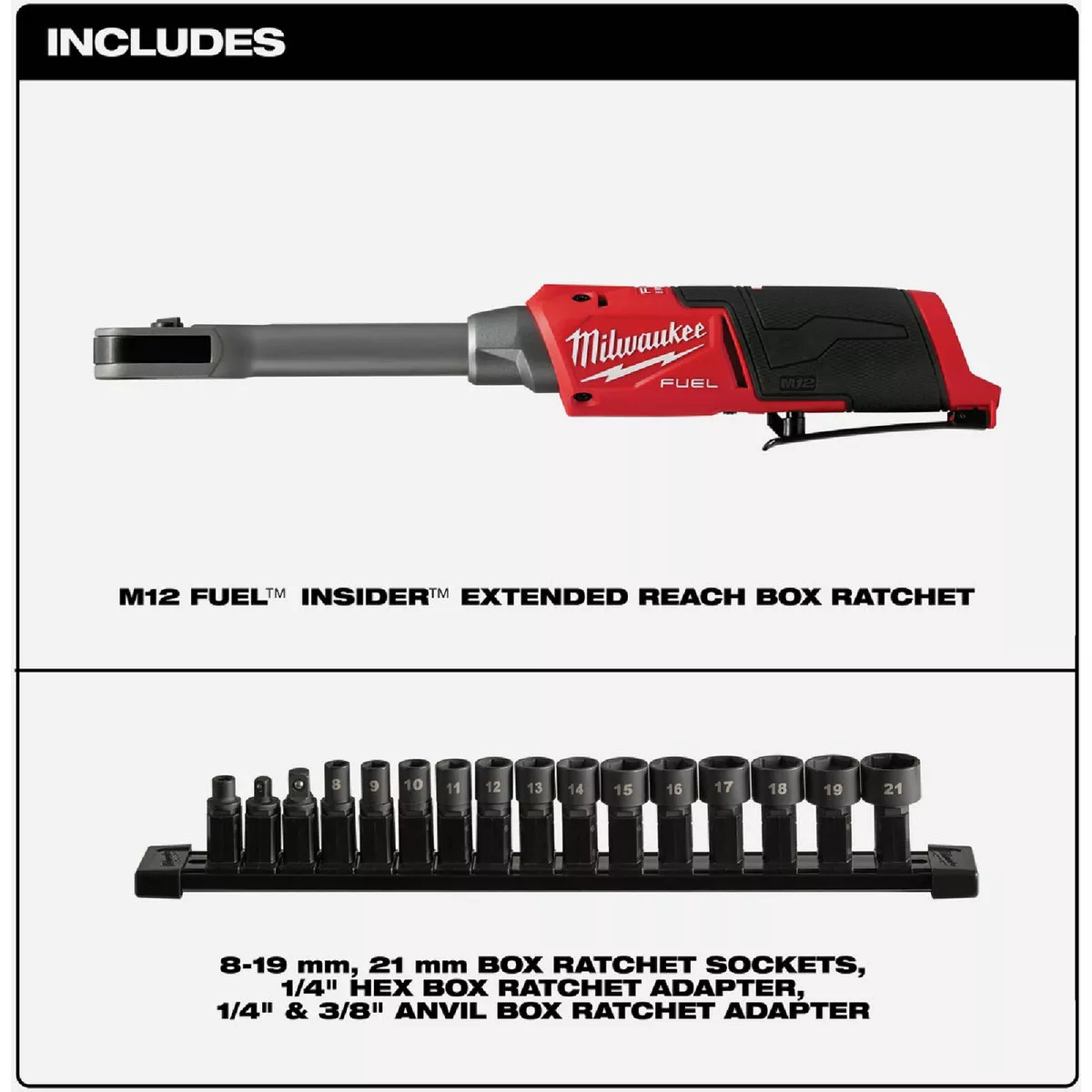 Milwaukee M12 FUEL INSIDER Brushless 1/4 In. to 3/8 In. Extended Reach Cordless Box Ratchet (Tool Only) - photo 2
