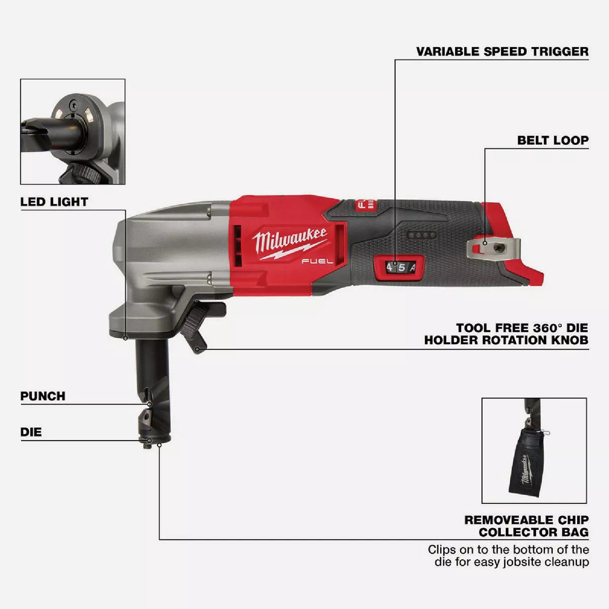 Milwaukee M12 Fuel Lithium-Ion 16 Gauge Variable Speed Nibbler (Tool Only) - photo 4