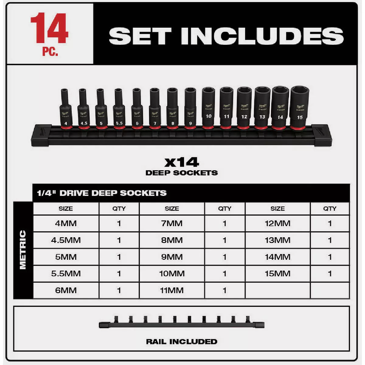 Milwaukee SHOCKWAVE Metric 1/4 In. Drive 6-Point Deep Impact Driver Set (14-Piece) - photo 2