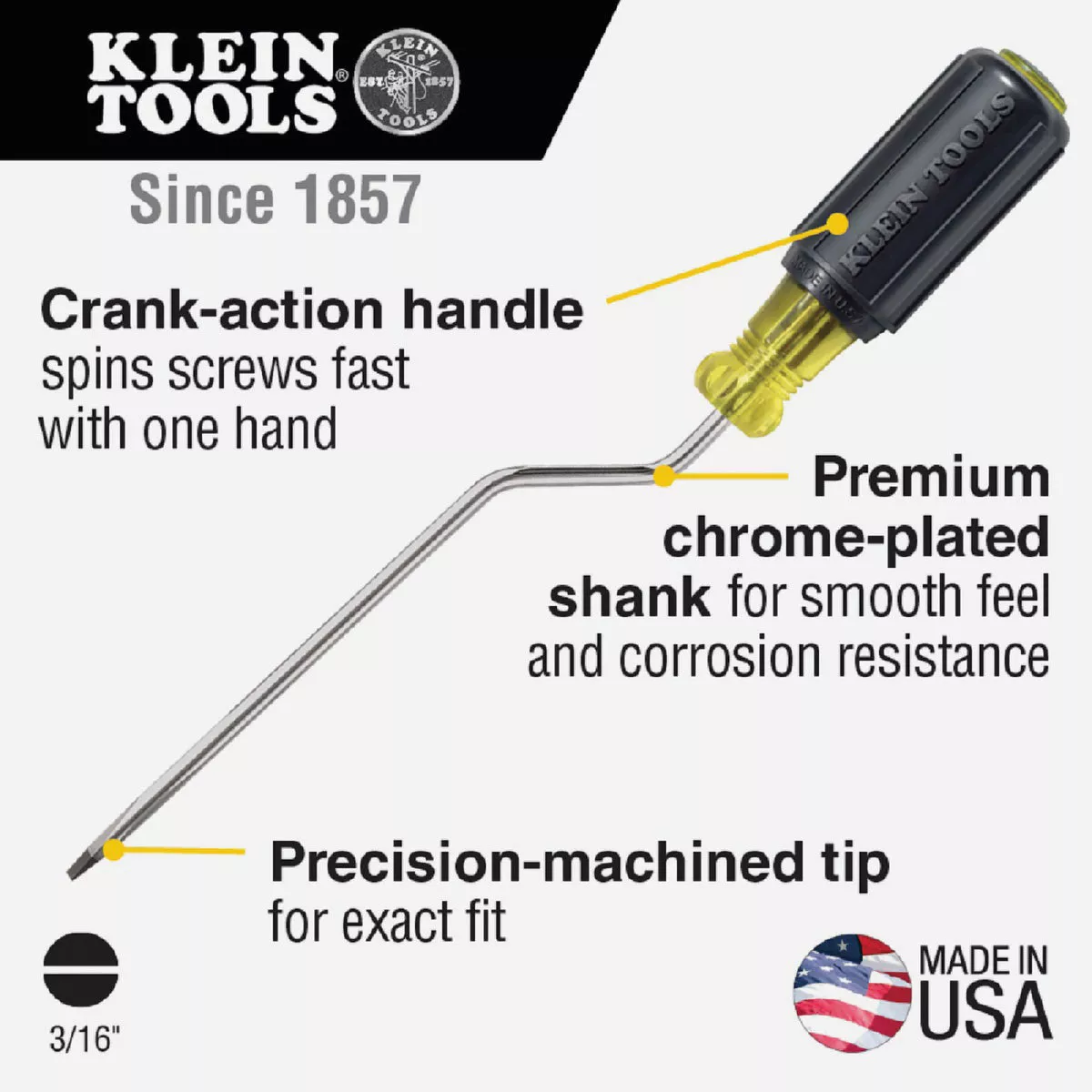 Klein Rapi-Driv 3/16 In. Cabinet-Tip 6 In. x 9-3/4 In. Rotary Screwdriver - photo 2