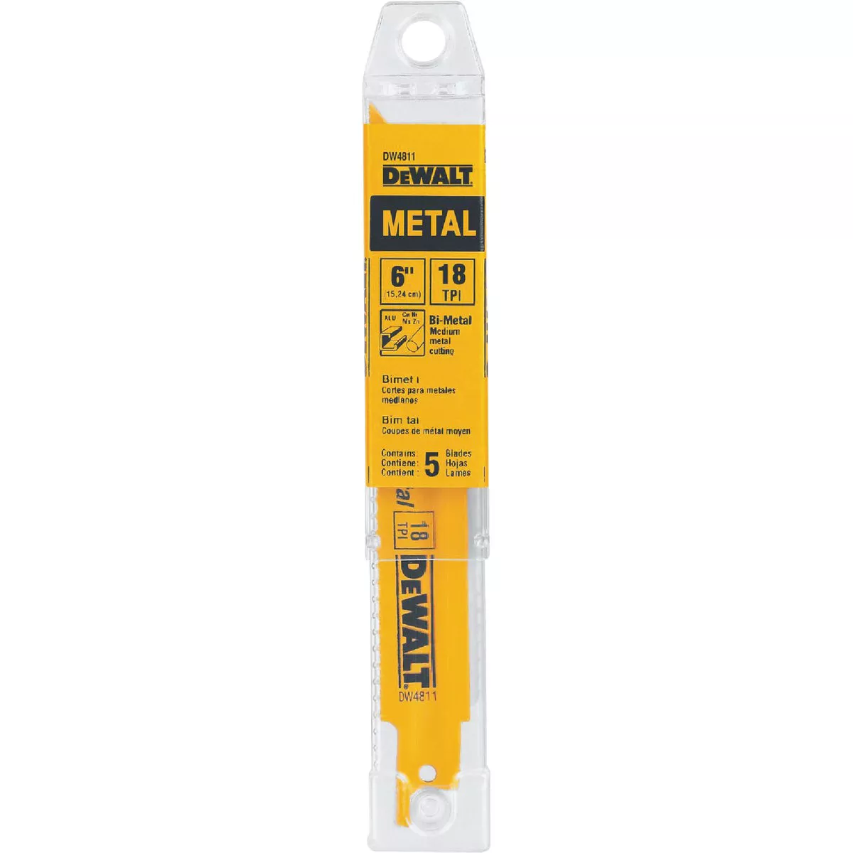 DEWALT 6 In. 18 TPI Bi-Metal Metal Reciprocating Saw Blade (5-Pack)