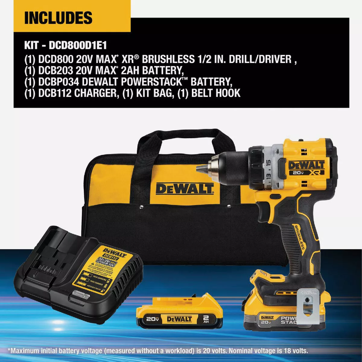 DEWALT 20V MAX XR Brushless 1/2 In. Compact Drill/Driver Kit with 1.7 Ah POWERSTACK Battery & 2.0 Ah Battery & Charger - photo 2