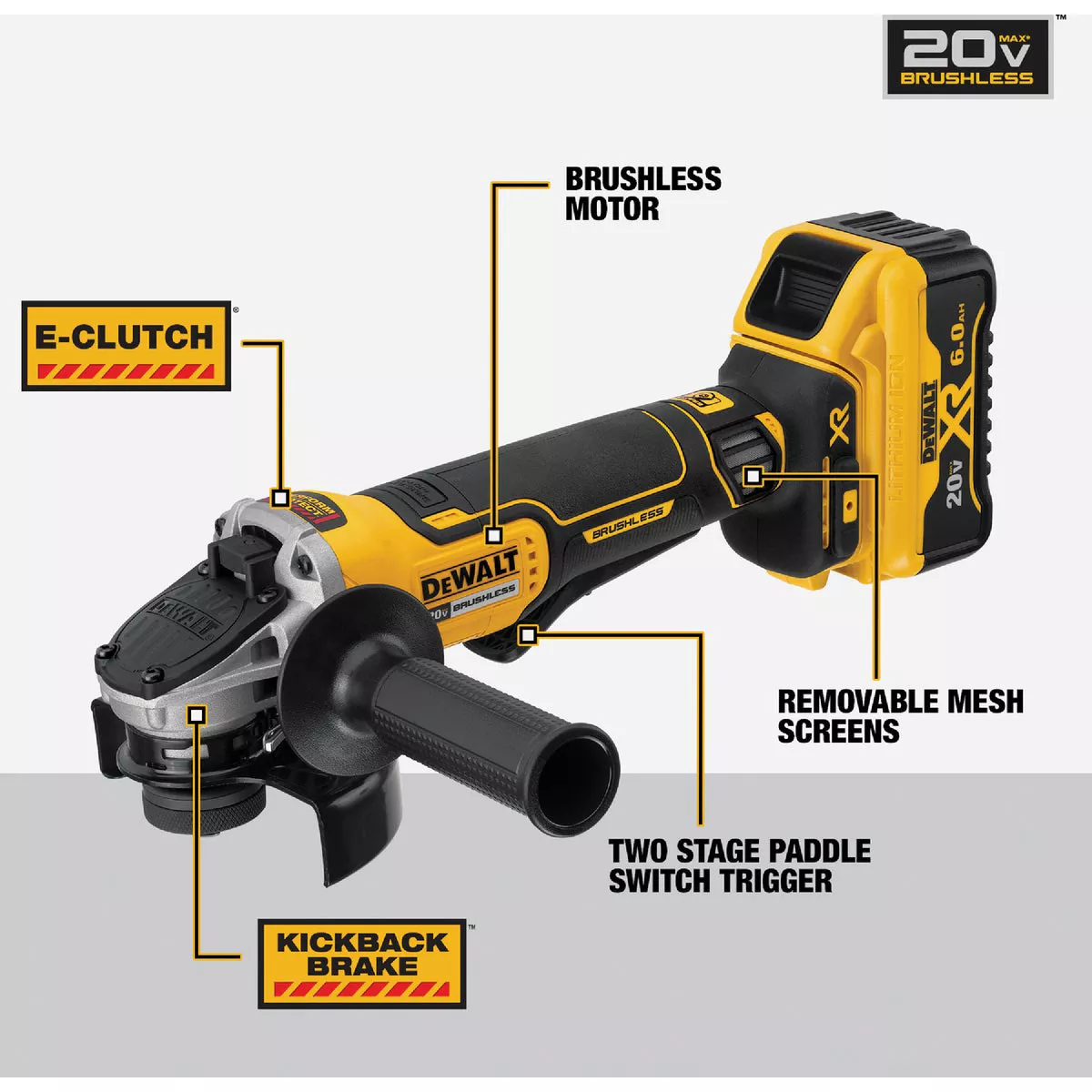 DEWALT 20V MAX XR 4-1/2 In. Brushless Small Cordless Angle Grinder Kit with Paddle Switch & (2) 6.0 Ah Batteries & Charger - photo 7